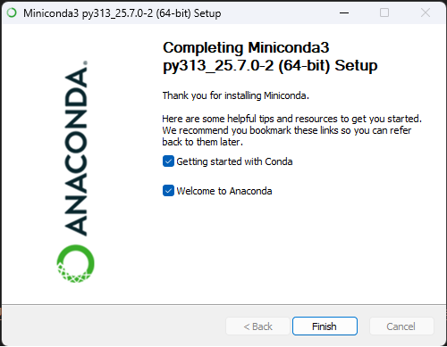 Miniconda installation success on Windows