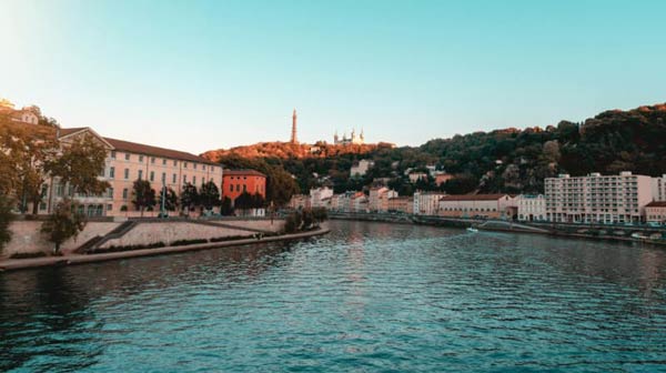 A river near sunset in Lyon, France