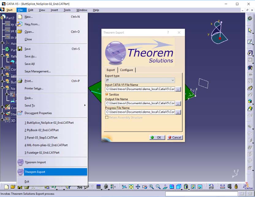 Theorem Export dialog
