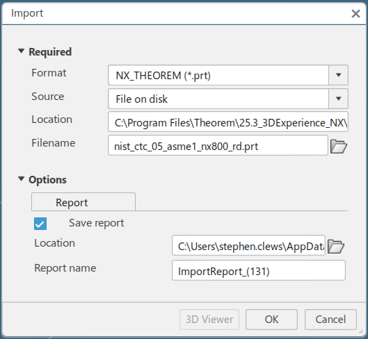 Import menu