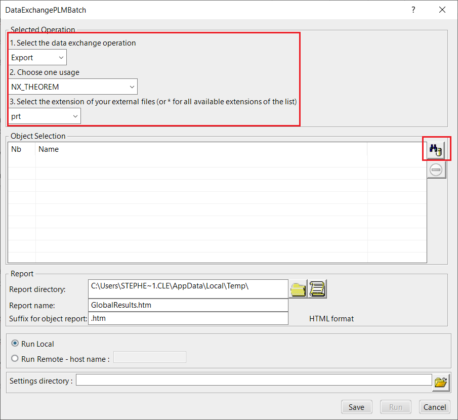 DataExchangePLMBatch - Export settings