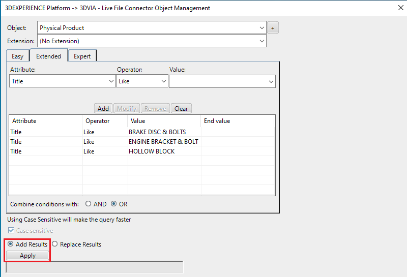 Object search criteria