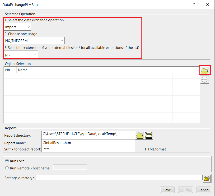 DataExchangePLMBatch - Import settings