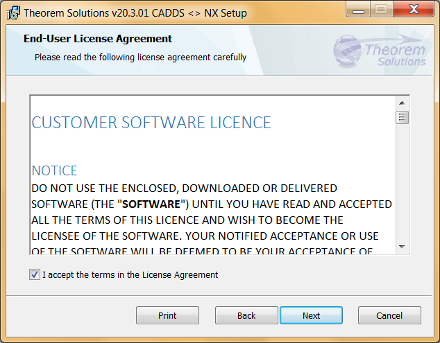 License agreement screen