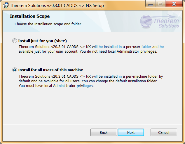 Installation directory selection