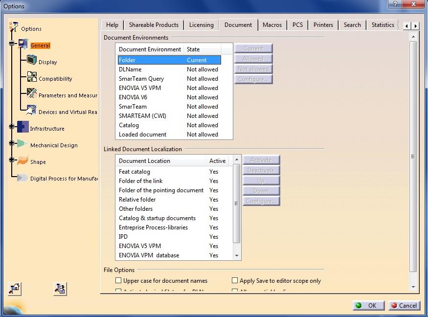 CATIA V5 Document Environment settings