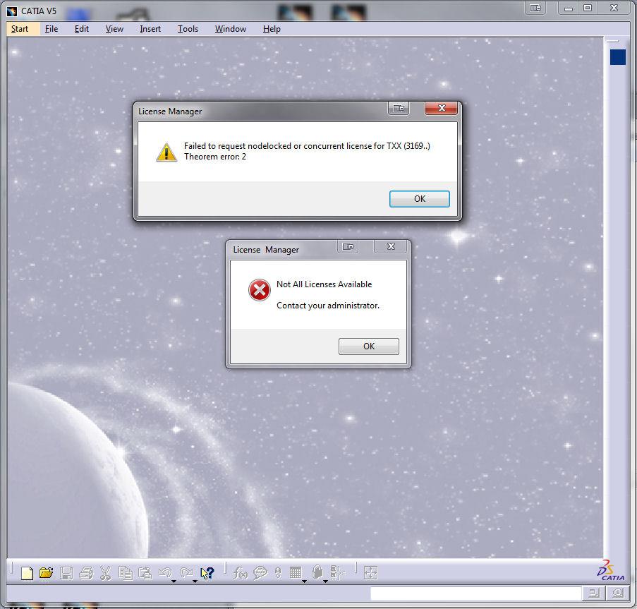 CATIA V5 license error messages
