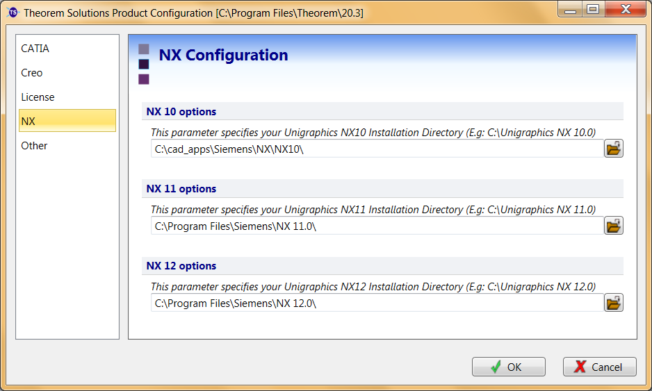 NX installation path configuration