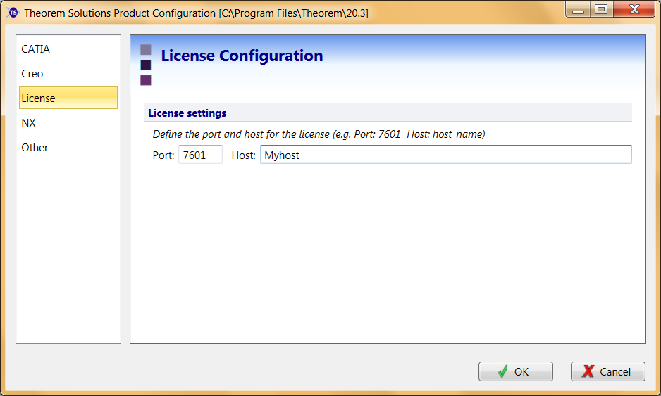 License configuration panel