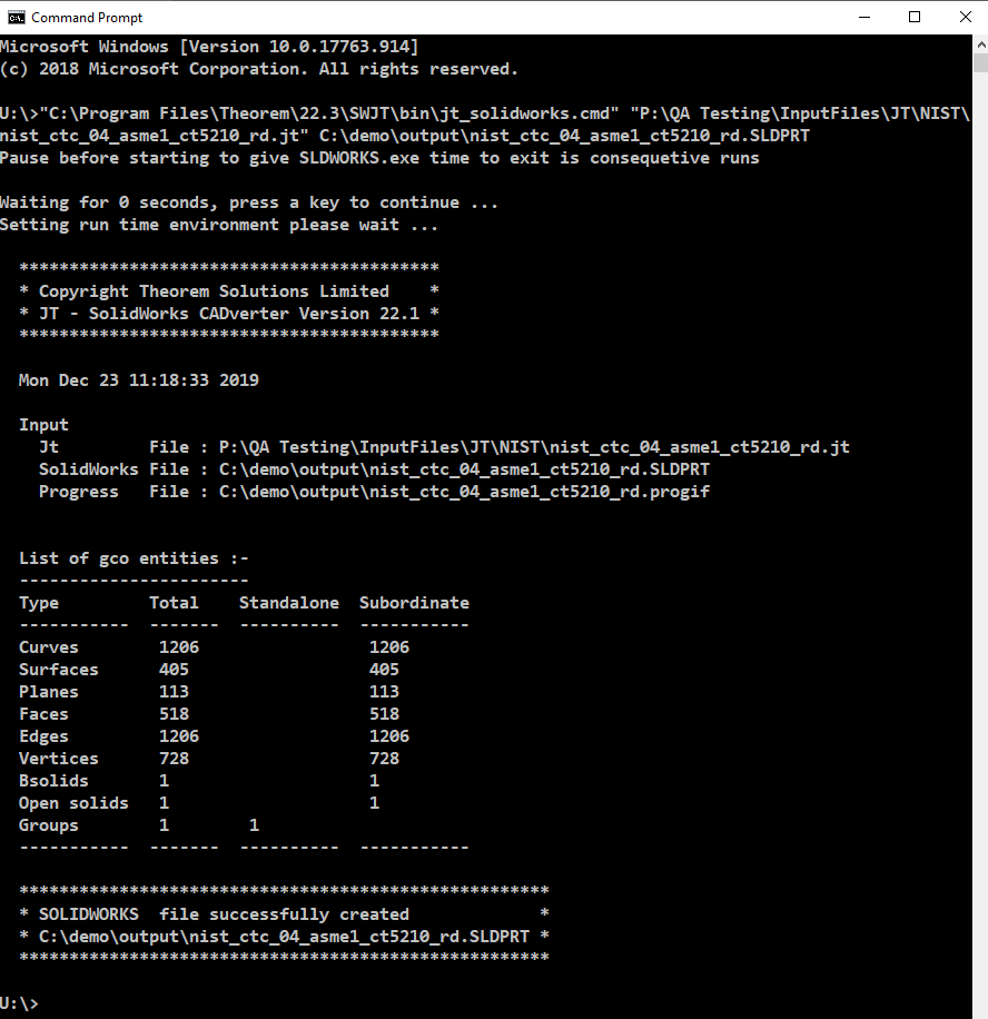 JT-SolidWorks command output