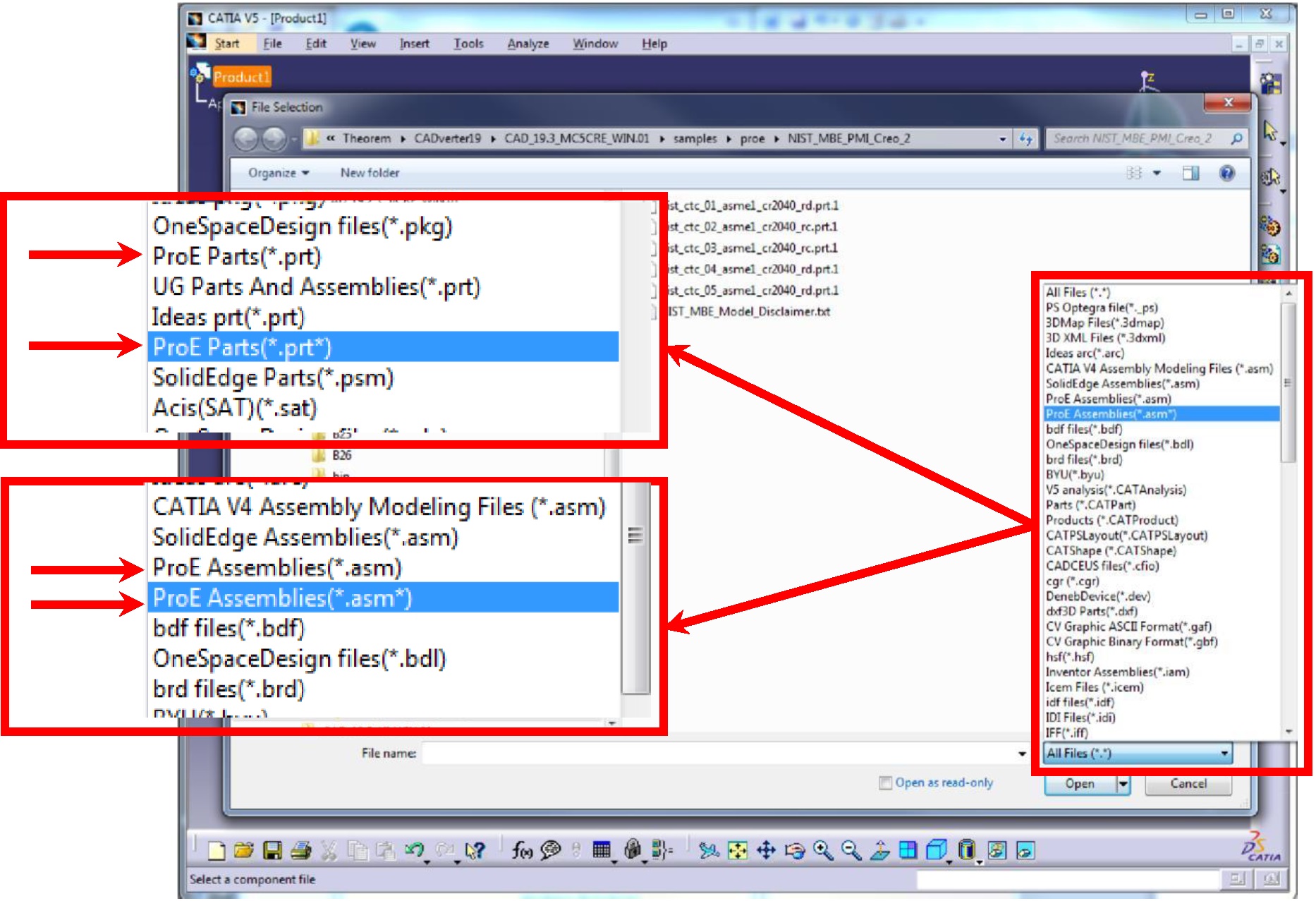 CATIA V5 Insert Existing Component file selector