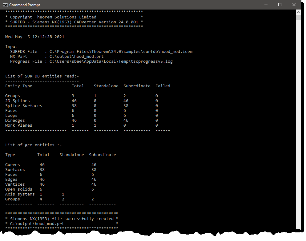 Command line translation output