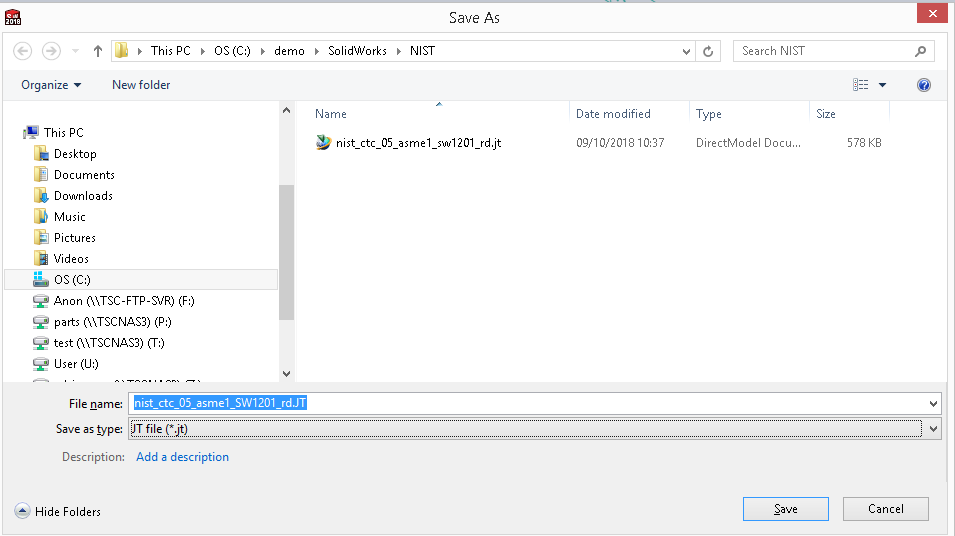 SolidWorks Save As JT