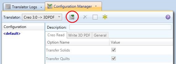 Configuration Manager - Write 3D PDF tab with Template Selection Manager