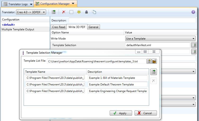 Configuration Manager - Creo Read tab