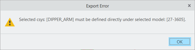 Export Error dialog