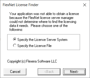 FlexNet License Finder dialog
