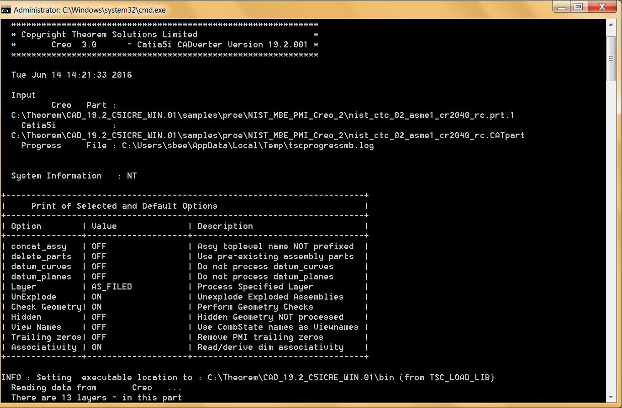 Command line output CREO to CATIA V5
