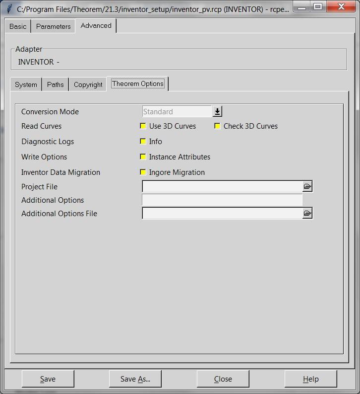 Theorem Options panel detail