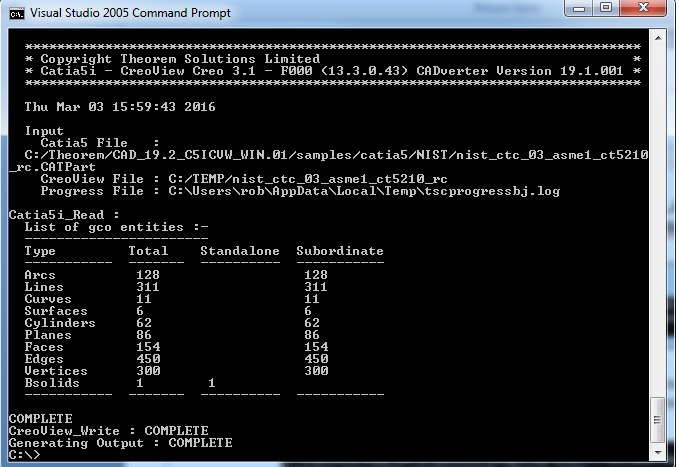 Command line screen output
