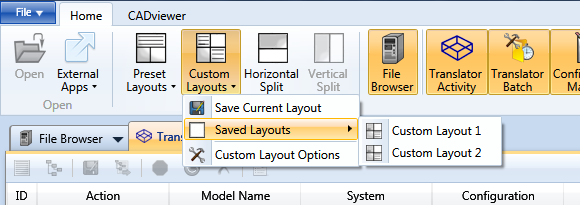 Custom Layouts drop-down with saved layouts