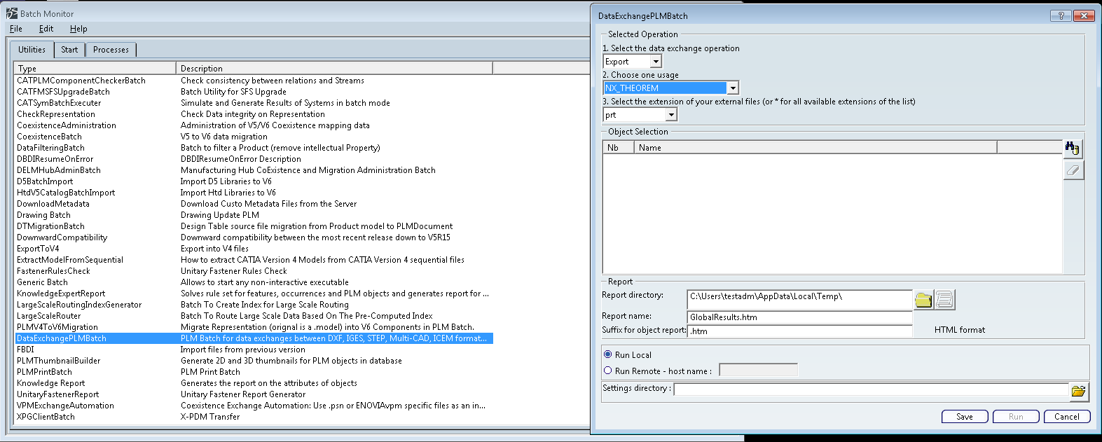 DataExchangePLMBatch - Export settings