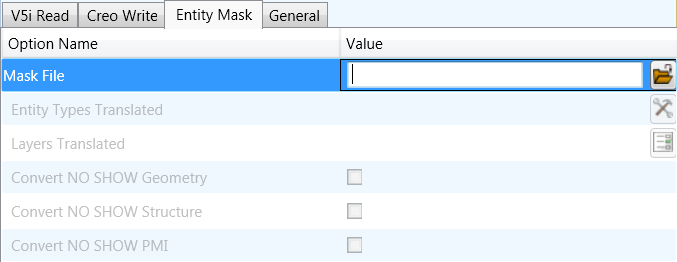 CATIA V5i to CREO Entity Mask arguments