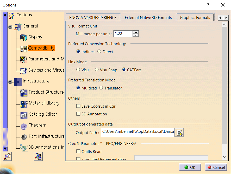 Setting Conversion Options in CATIA — External Formats page