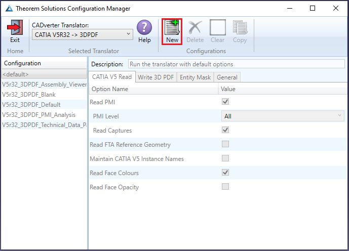 Configuration Manager -- CATIA V5 Read tab