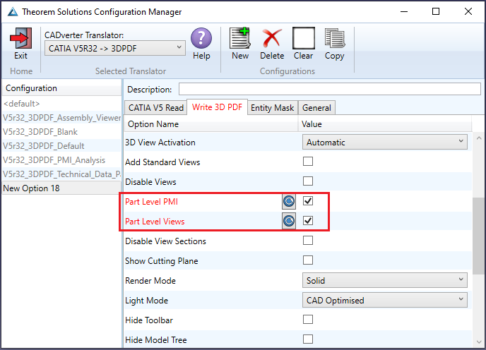 Configuration Manager -- Write 3D PDF tab