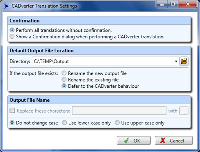 CADverter Translation Settings