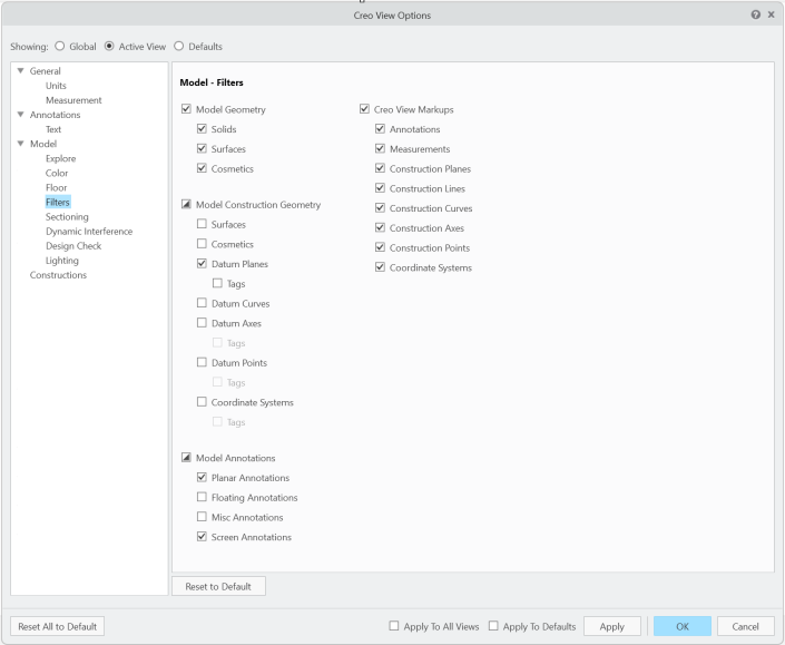 Datum Planes option in Creo View Options