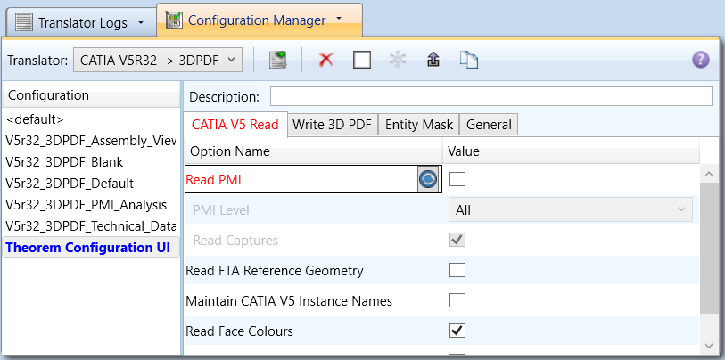 Active configuration highlighted