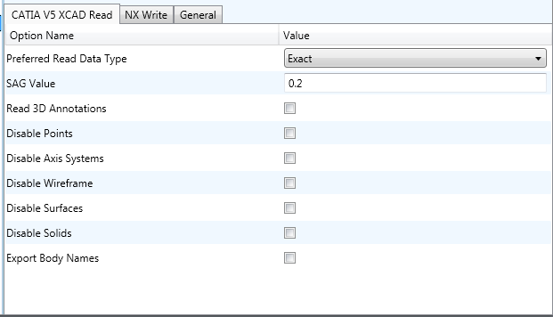 CATIA V5 XCAD Read tab in Configuration Manager