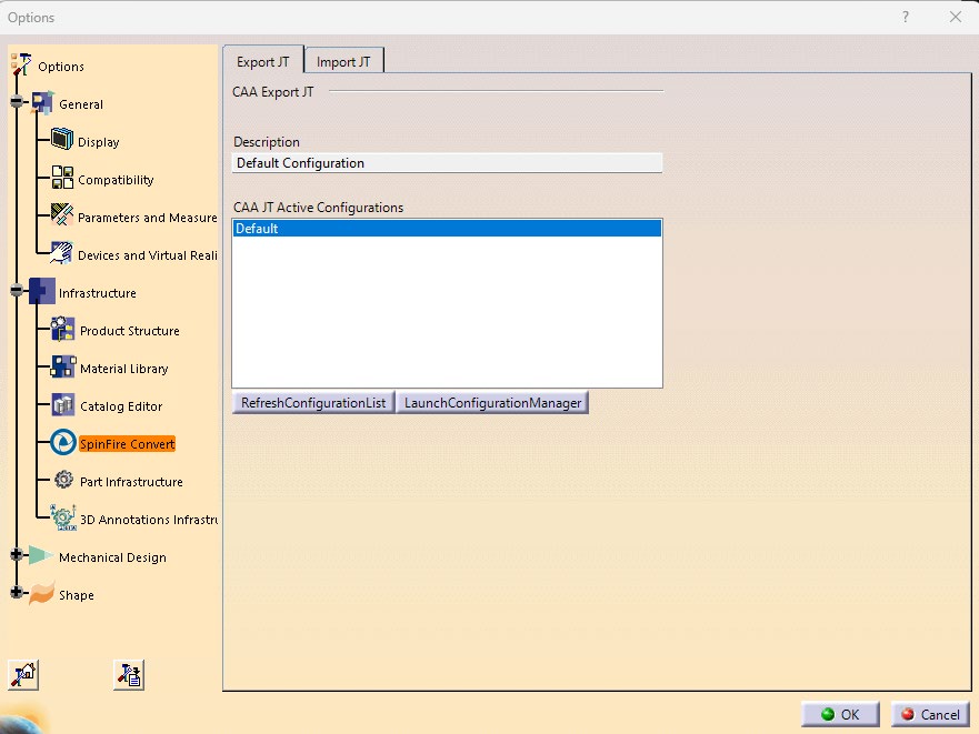 Export JT configuration
