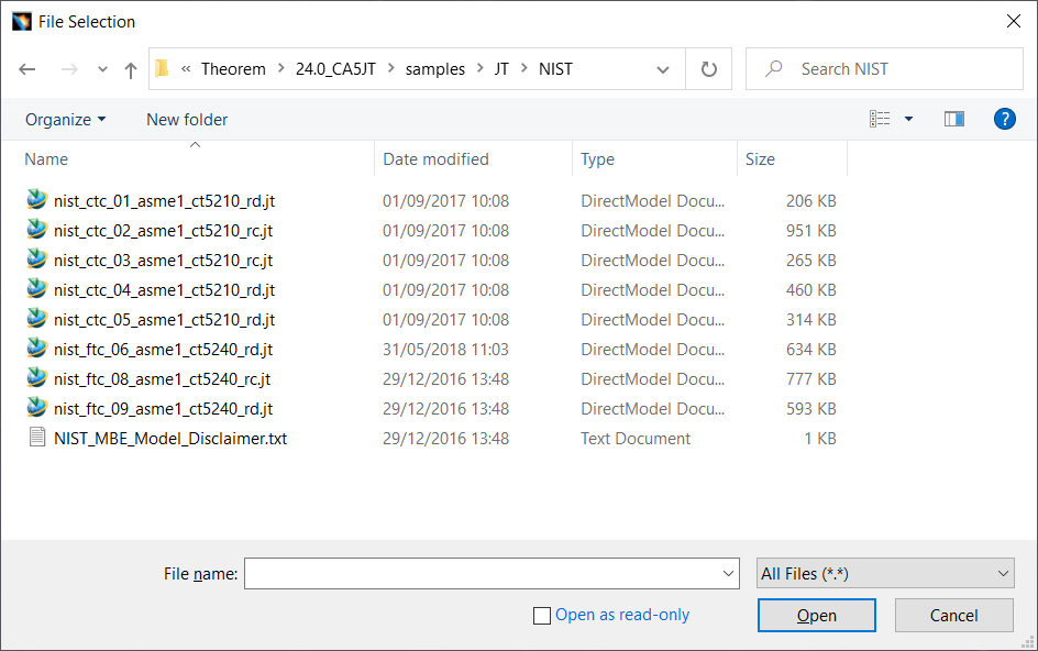 Open JT File Selection dialog