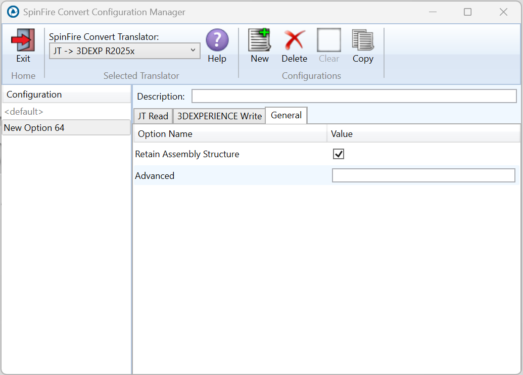 Configuration Manager - General options (JT to 3DExperience)