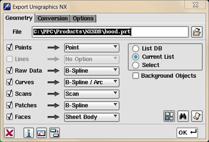 Export -- Geometry tab