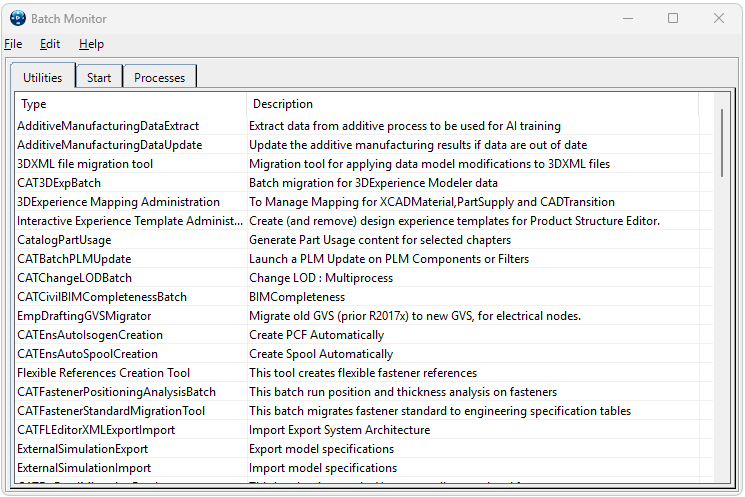 Batch Monitor - Utilities list