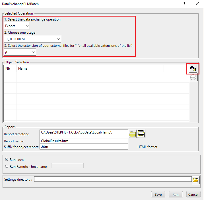 DataExchangePLMBatch - Export settings