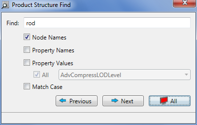 Product Structure Find dialog