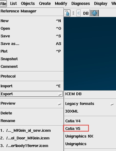 File Export menu -- Catia V5