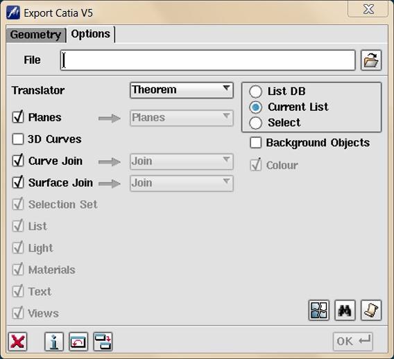 Export Catia V5 -- Options tab