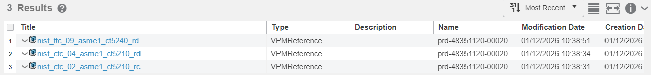 Search results showing imported objects