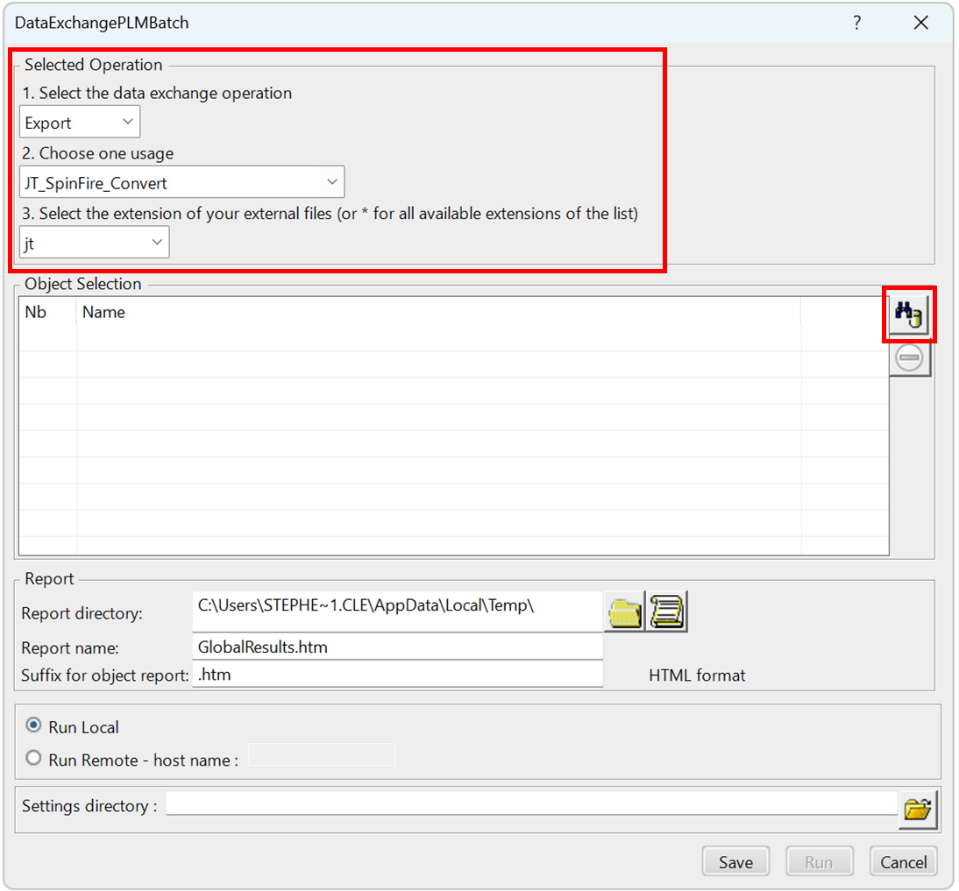 DataExchangePLMBatch - Export settings