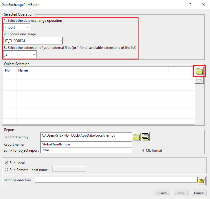 DataExchangePLMBatch - Import settings