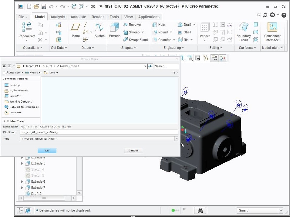 Creo Parametric Save a Copy dialog