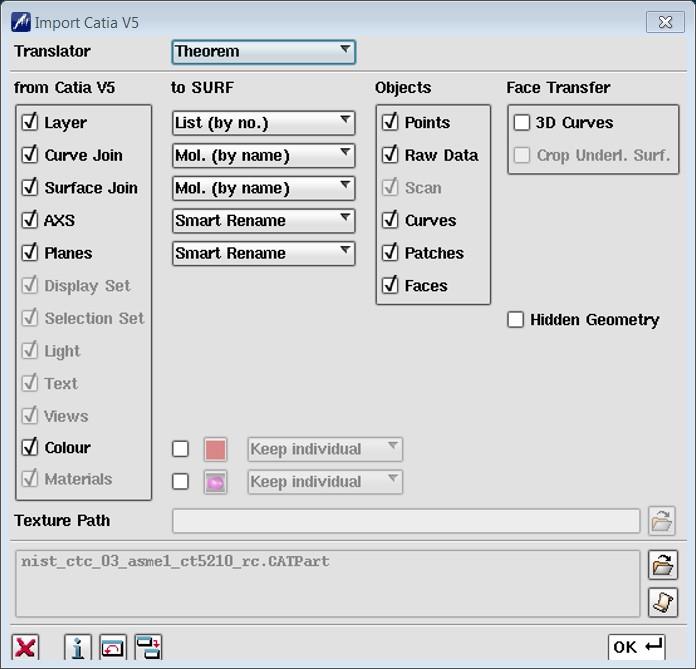 Import Catia V5 dialog