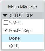 Menu Manager showing SELECT REP options