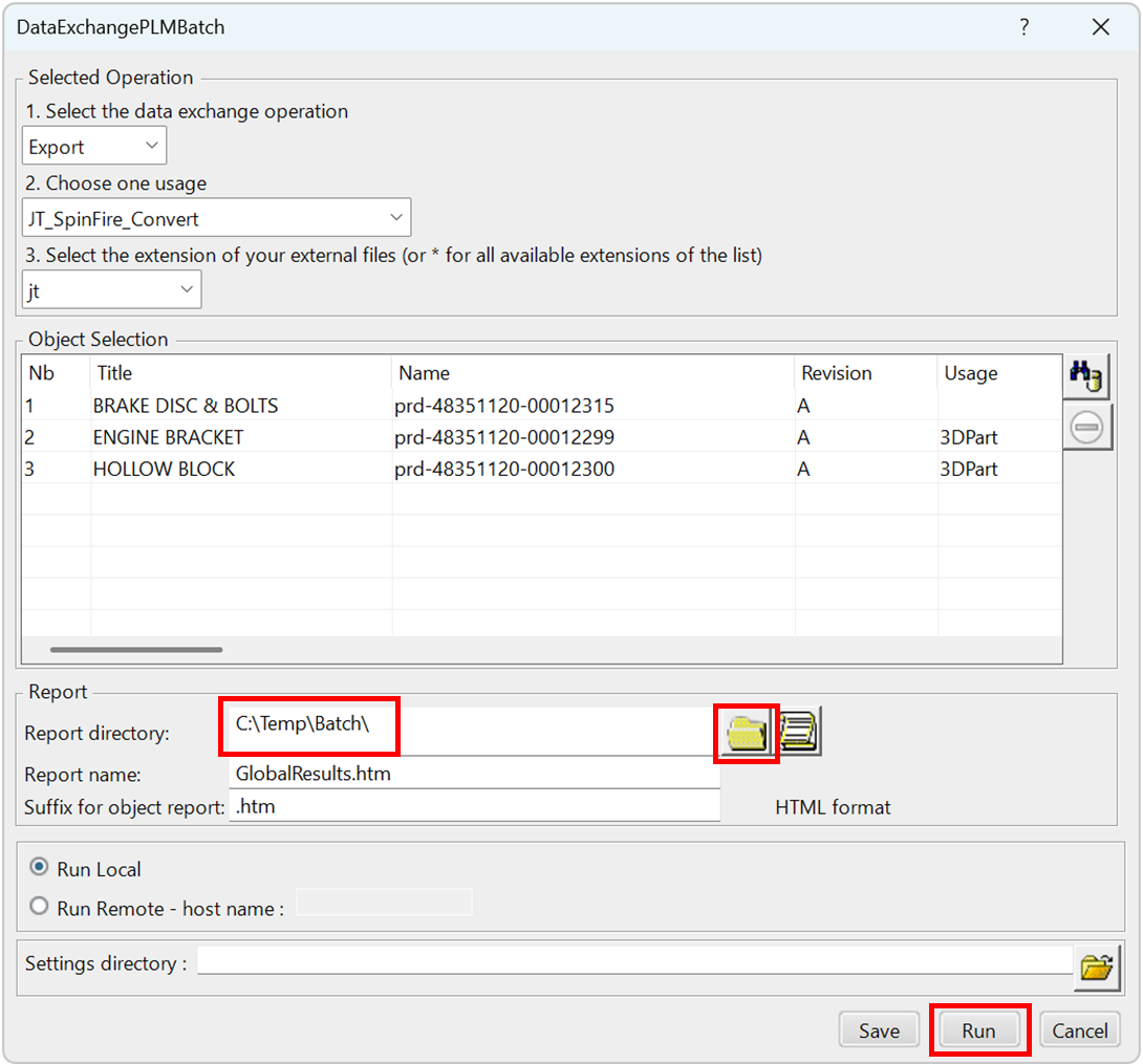 DataExchangePLMBatch - ready to run batch export